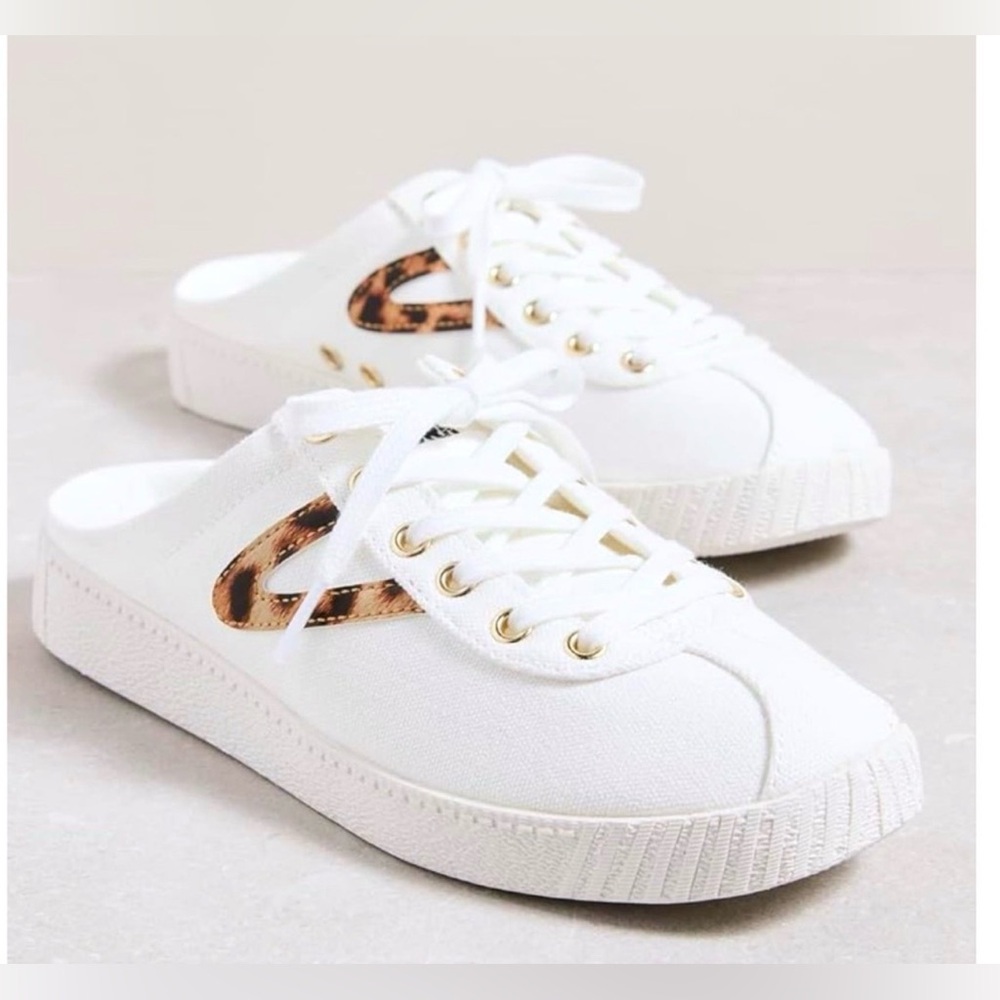 Tretorn Easy Nylite Slip On Mule Sneakers White Leopard Swoop Sz 10